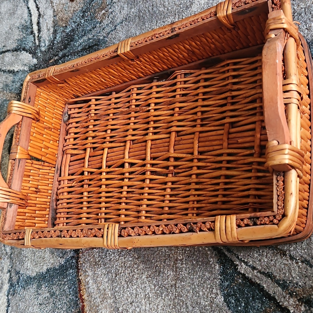CLEARANCE 21.5" Early 20th Century HandWoven Willow Splint Wood Bamboo Basket